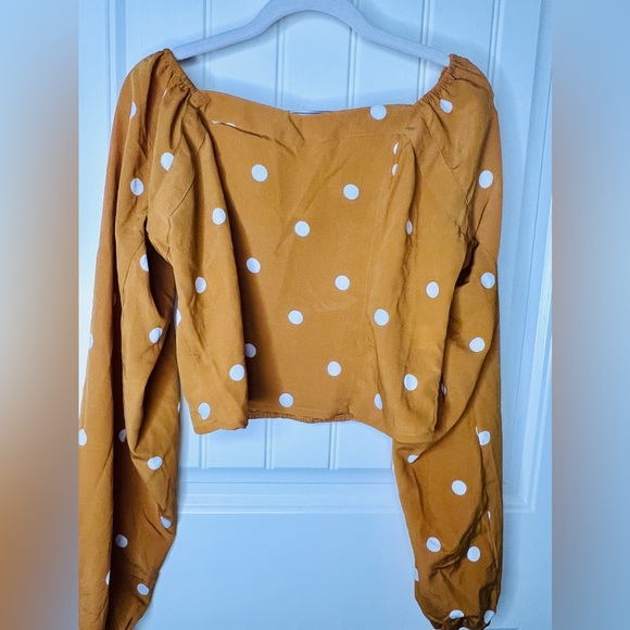 Planet Gold Yellow and White Polka Dot Long Sleeves Top Sz M - Picture 3 of 8
